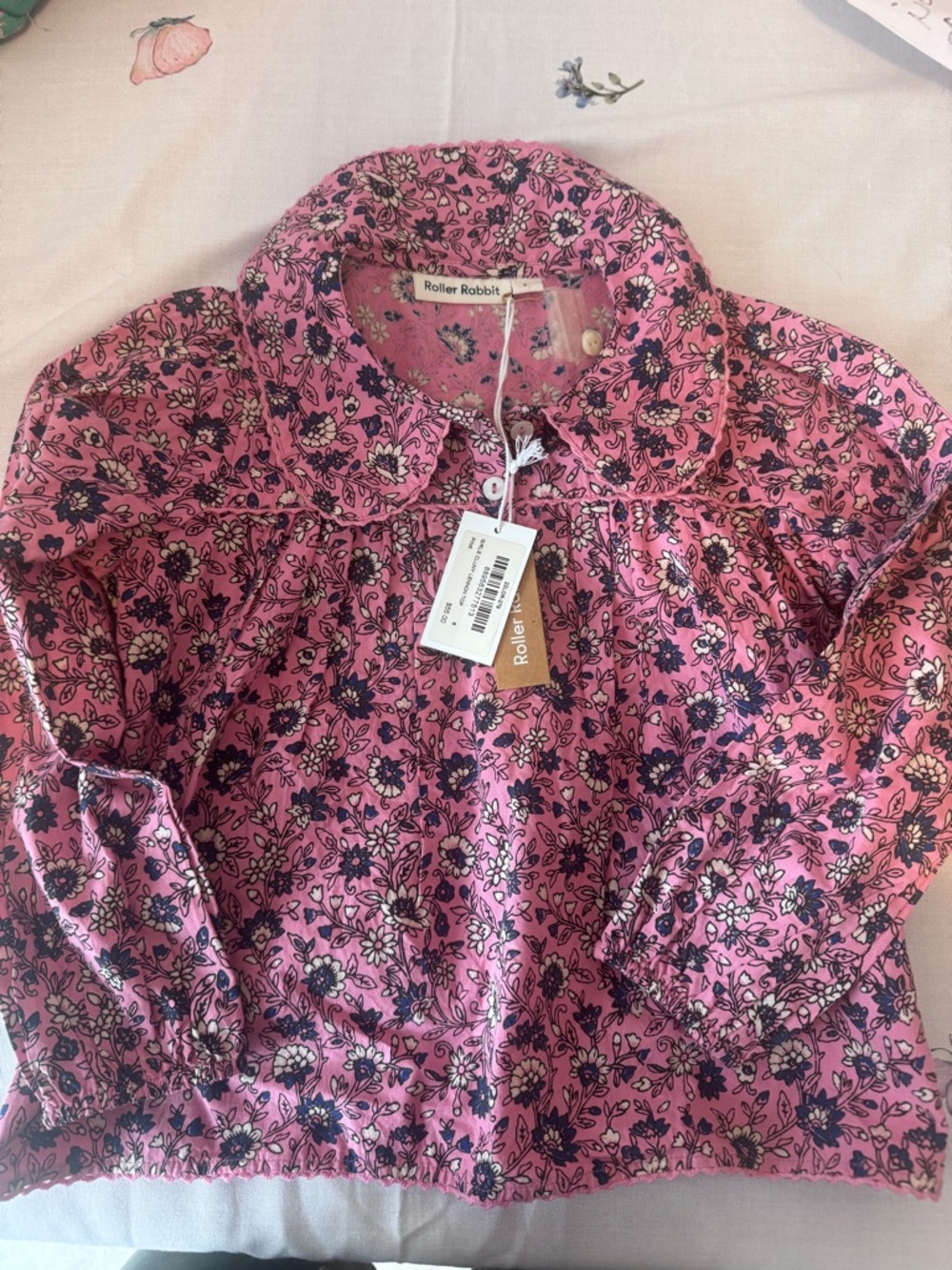 Roller Rabbit Pink Floral Long-Sleeve Blouse
